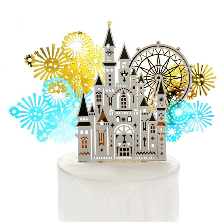 Doppelschichtiger Riesenrad-Kuchenaufsatz Aus Acryl – Weiß/gold, Ca. 15,5 Cm, Für Geburtstagstorten & Deko