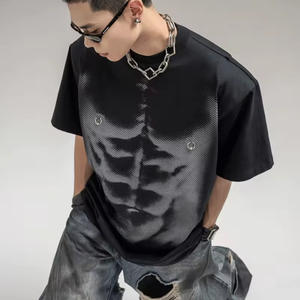 Camisetas de hombre unisex de manga corta con logotipo gráfico personalizado, diseño liso con múltiples bolsillos, ropa de calle, camisetas vintage de peso pesado de gran tamaño - Product Image 2