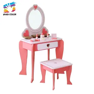 Coiffeuse rose en bois avec miroir et tabouret, table de toilette prêt à l'emploi, livraison gratuite, W08H102