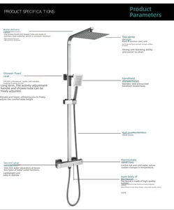 Ensemble <span class=keywords><strong>de</strong></span> robinetterie <span class=keywords><strong>de</strong></span> douche moderne en acier inoxydable SUS304 avec pommeau <span class=keywords><strong>de</strong></span> pluie carré et douchette à main en acier brossé - Product Image 2