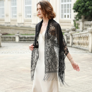 Women's Elegant <b>Black</b> Sheer Sparkle Cashmere Winter Cape Shawl Evening Party Shoulder Wrap Cover Lightweight Anti-Bacterial - Product Image 4