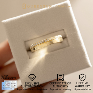 Bague de mariage en or massif 18 carats 4 mm à <span class=keywords><strong>bordure</strong></span> étagée, diamant de laboratoire, micro demi-éternité à crête <span class=keywords><strong>plate</strong></span>, bijoux de mariée modernes et minimalistes - Product Image 4