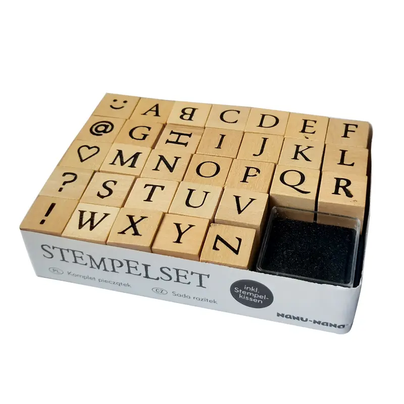 Hot sale English letter wooden rubber wooden alphabet stamps leather alphabet stamps