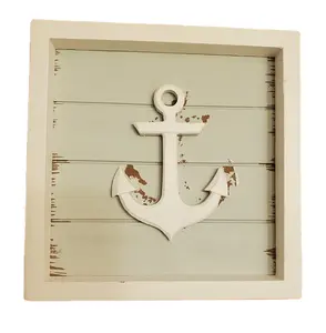 7"x 7" 2023 Hot Sale 3D Anchor Handmade Wall Sign Rustic Lighthouse And Ship Wheel Home Decor Custom Wooden Nautical Crafts