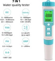 Professionnel Ph Tds Ec Salinité Sg Orp Temp Meter 8 en 1 Kit de testeur de qualité de l'eau numérique testant H2 pour piscines Aquariums