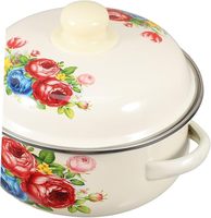 Set Peralatan Masak Enamel Besi Cor Kustom dengan Tutup Kaca, Desain Cetak Bunga, Gagang Oven, Aman untuk Mesin Cuci Piring dan Oven, 2-Piece Gaya Amerika
