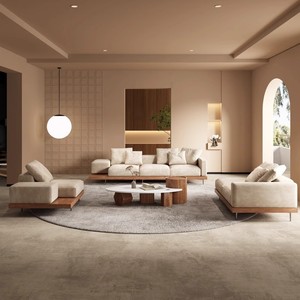 Sofá de Lujo Estilo Japonés Wabi-Sabi para Sala de Estar, Madera Sólida con Diseño de Combinación Simple para Casa de Huéspedes y Villa, Decoración en Tela - Product Image 2