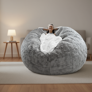Funda de Sofá Tipo Puff de Terciopelo Suave y Esponjoso Db Big Soft Fluffy Pv, Color Gris Claro, Redonda, para un Solo Asiento, Estilo Contemporáneo, Funda Extraíble - Product Image 2