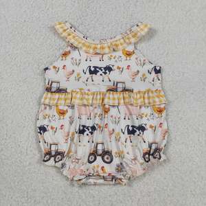 Sister Matching Baby Girls Pigs Cows Tunic Checked Ruffle Short <b>Farm</b> Clothes <b>Set</b> Rompers - Product Image 4