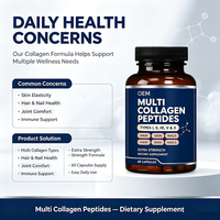 Capsules de collagène pour la peau, peptides hydrolysés, favorisent l'élasticité, l'hydratation et une peau jeune, capsules de peptides multi-collagène
