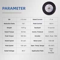 Actionneur robotique planétaire à couple élevé 300 Nm, Ø ext. 113 mm, réduction 18:1, 1675 g pour bras de robot industriel humanoïde |   ZBDynamiX