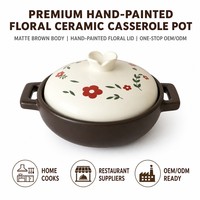 Plat à gratin en céramique avec couvercle, motif floral vintage, peint à la main, en grès, pour four, cuisine et cuisson à domicile