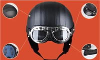Demi-casque de moto rétro allemand fait à la main en cuir demi-visage à boucle à dégagement rapide lunettes DOT approuvé