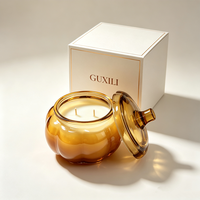 Bougie parfumée en verre en forme de citrouille avec couvercle, bougie en cire de soja pour l'automne et Halloween, décoration d'intérieur, étiquette privée personnalisée disponible