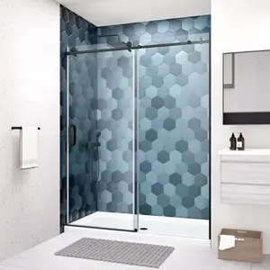 Portes de douche en verre Salle de bain coulissante Porte de douche sans cadre Verre trempé Salles de douche coulissantes simples pour appartement