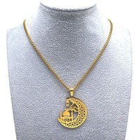 Adorable unique en forme de C plaqué or mosquée lune pendentif mode créative dentelle découpe conception minimaliste chaînes Style bijoux