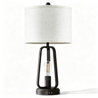 Lampe de table industrielle en métal avec port de charge USB, abat-jour en tissu, lampe de bureau pour chambre à coucher, salon