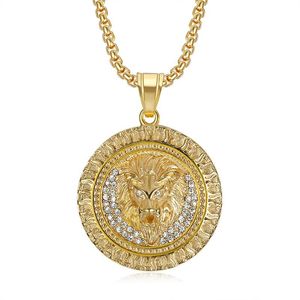 yunnique Lion Head Pendant Necklace Stainless Steel Gold Silver Rhinestone Animal Zodiac Unisex Party Jewelry - Product Image 5