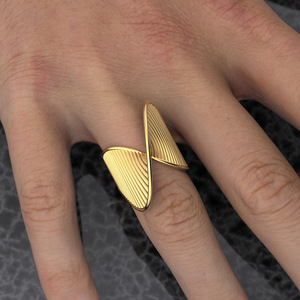 Geometric Stainless Steel Ring Gold Tone Striped Twisted Design Women's Fashion Jewelry Party <b>Accessory</b> - Product Image 4