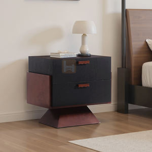 Mesita de Noche Estilo Retro Francés, Madera Maciza de Alta Calidad con Chapa, Diseño Piramidal, con Dos Cajones, Personalizable para Dormitorio de Hotel - Product Image 4