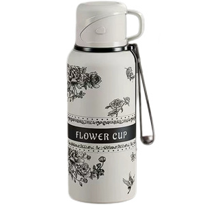 Botella de agua aislada Flower Cup, de acero inoxidable 316, de gran capacidad, termo de viaje con tapa para beber. - Product Image 5