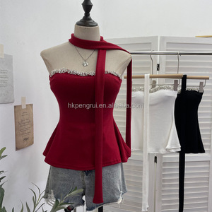 Top corto sin mangas casual ajustado para mujer, rosa, seductor, con cuello halter, sin mangas, de diseñador - Product Image 6