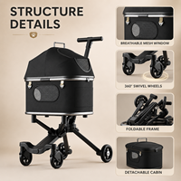 Poussette pour animaux de compagnie pliable, design de voyage avec roues pivotantes à 360°, maille respirante et cabine amovible, vente en gros OEM