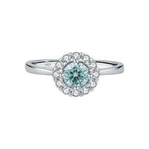 <b>925</b> Sterling <b>Silver</b> Delicate Elegant Round Teal Moissanite Halo Finger <b>Rings</b> for Women Party Fine Jewelry Accessories - Product Image 1