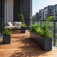 Rechthoekige metalen plantenbak voor buiten, van staal, mat zwart, voor balkon, patio, tuin en landschapsprojecten