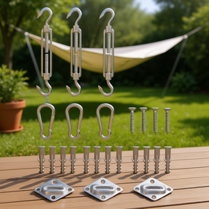 Kit Accessori in Acciaio Inossidabile Argentato per Tende da Sole e Reti con Ganci, Moschettoni, Viti e Ancore - Product Image 2