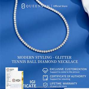 ラボダイヤモンド 14Kソリッドホワイトゴールド テニスチェーンネックレス レディース/メンズ ラグジュアリー IGI認定 ウェディング 淡水パール ボールシェイプ 2mm - Product Image 2