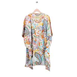 Kaftan en coton tissé fait main pour femmes, col en V, manches longues, coupe ample, tenue décontractée d'été - Product Image 5