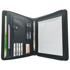 Modernqiu A4 PU da padfolio với 4 Nhẫn chất kết dính biểu tượng tùy chỉnh kinh doanh dây kéo Danh Mục Đầu Tư Tài liệu nộp hồ sơ sản phẩm - Product Image 4