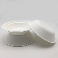 Bol en papier biodégradable rond en bagasse pour soupes chaudes et salades, résistant au four, avec couvercle