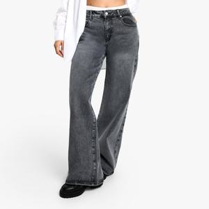 Pantalones Vaqueros Anchos de Mezclilla para Mujer, Diseño OEM, Corte Holgado, Tiro Bajo, Lavado Ácido, Color Gris Carbón - Product Image 1