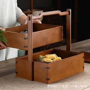 Caja de Madera de Bambú Estilo Chino, Rectangular, con Múltiples Compartimentos y Tapa, Caja de Almacenamiento de Escritorio, Color Retro, Caja de Regalo Artesanal de Madera Maciza - Product Image 2