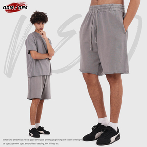 Shorts de sport pour hommes, lavage à l'acide personnalisé, 100% coton, ourlet brut, tissu molletonné français, vêtements décontractés pour hommes - Product Image 3