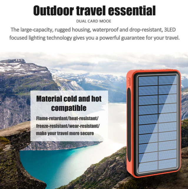 Wholesale Solar Power Bank Fast Charging External Charger 4 USB Wireless Charger Power Bank LED Light for All Cell Phones