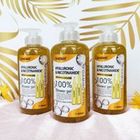 Gel Douche Éclaircissant aux Fruits Naturels, Vitamine C & Lavande, Savon Liquide Exfoliant Corporel à l'Acide Hyaluronique, Gommage Peau