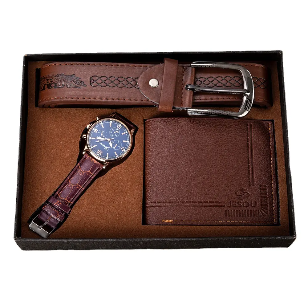 Set di orologi da uomo squisito e cintura a portafoglio per orologi da uomo di lusso commercio estero Set regalo 3 pezzi