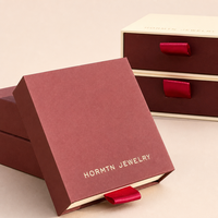 Boîte à bijoux personnalisée avec tiroir coulissant, ruban satin crème et bordeaux, emballage cadeau, boîte d'échantillons cosmétiques, logo personnalisé