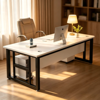Bureau de direction moderne et simple en MDF blanc, avec structure robuste en acier carbone noir, pour bureau d'entreprise