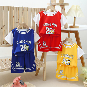 Nouvel ensemble de sport décontracté d'été pour garçons, style basketball, deux pièces à manches courtes pour enfants - Product Image 3