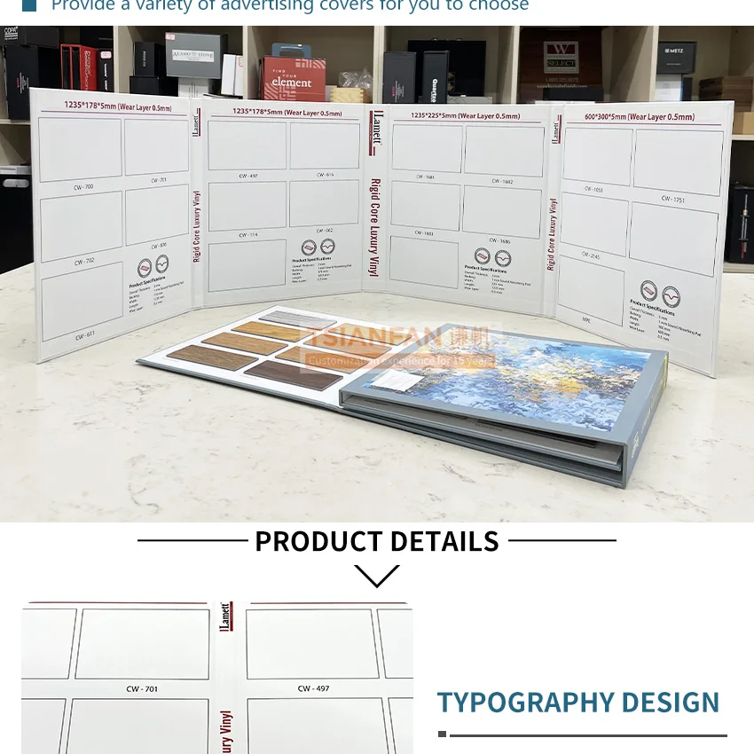 NEW design Portable wooden floor Cardboard Tile Granite Ceramic  Book Stone Display Folder Quartz Sample Catalogue tile sample