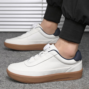 Zapatos Casuales de Cuero Blanco con Ribete Azul, Suela de Goma Marrón, Cierre Rápido Giratorio, Zapatos para Caminar, Combinan con Todo, Zapatos de Ocio Diarios - Product Image 1