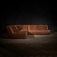 Ensemble de canapés Chesterfield en cuir brun de style antique, 5 à 7 places, cuir véritable et bois, pour hôtel, salon, canapé sectionnel