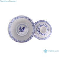 RZPU06-B-C Jingdezhen 블루와 화이트 레드 하나님 쌀 패턴 크레인 Gaiwan 차 컵 유약