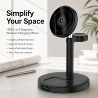 Support de charge magnétique pliable 3-en-1 15W avec PD Type-C pour téléphone portable, montre connectée et écouteurs