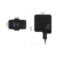 Adaptor Charger Cepat 65W PD 3.0 Gan USB-C ke USB-A 2 Port dengan Colokan yang Dapat Diganti UK/EU/US