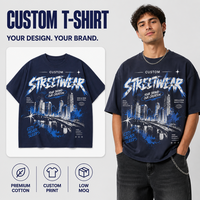 Kaos Oblong Katun Polos Warna Solid 240g dengan Bahu Jatuh Model Boxy untuk Pria Grosir OEM ODM Navy Streetwear Tee